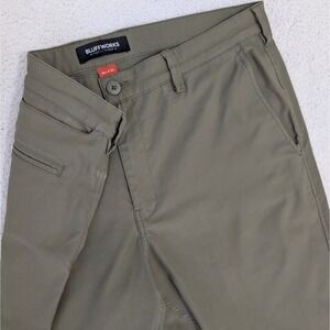 Bluffworks Pants Mens 36x32 Green Chino Ascender Regular Fit Performance Zip Poc
